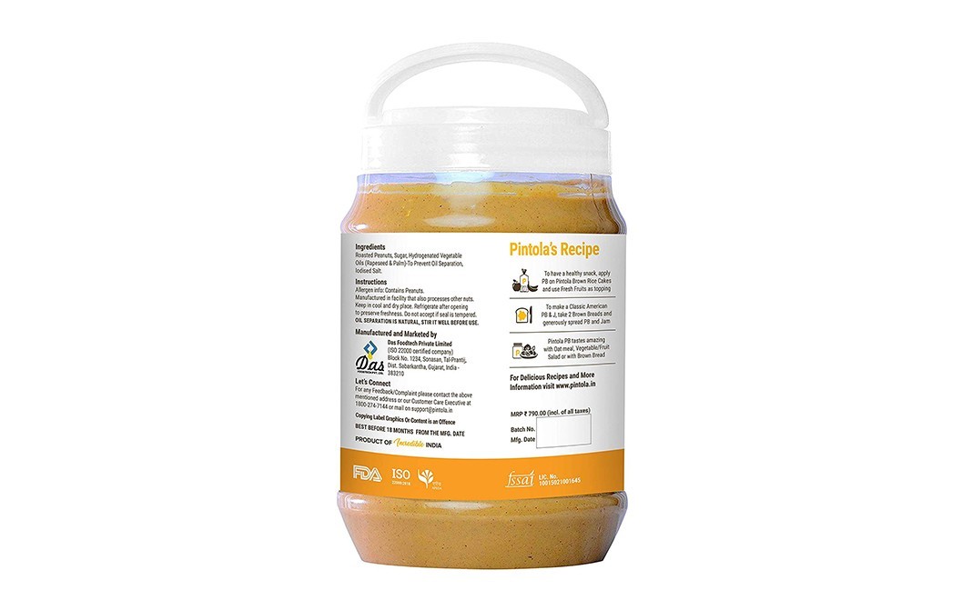 Pintola Peanut Butter Classic Crunchy   Plastic Jar  2.5 kilogram